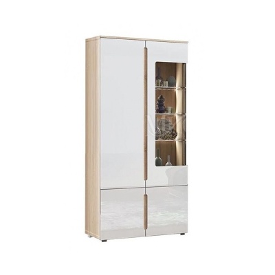 Гостиная Ким Шкаф с подсветкой МИФ (Белый глянец холодный, сонома)