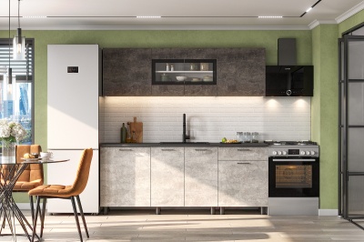 Кухонный гарнитур КГ-9 (2000) SV-мебель (Белый/Цемент темный/Цемент светлый/Черный (2000*2140*442*600))