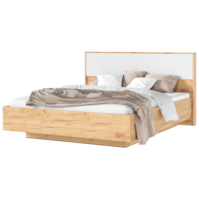 Спальный гарнитур Флэш Кровать парящая 1,6м с ПМ МИФ (Браш Вайт, Дуб Крафт золото)