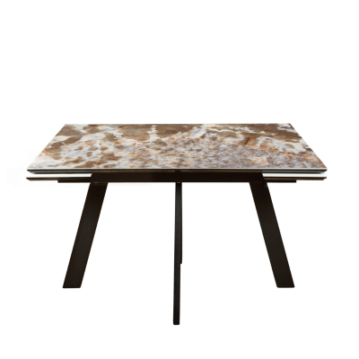 Стол Бастет Керамика 1400 Ваша Мебель (Керамика 115 BG Pandora мрамор серый глянец, МДФ+пленка черная, каркас муар черный (1400(2000)*850))