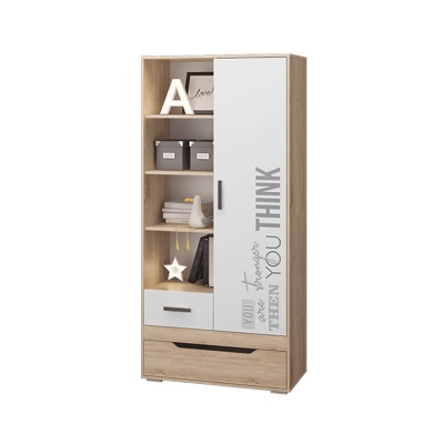 Детская серия Джуниор Шкаф для одежды с ящиками УНИ МЛЕК (дуб сонома св/бел.фотоп(870*1855*430))