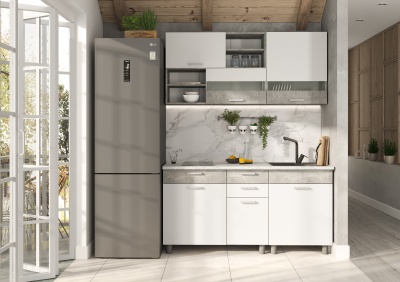 Кухня Денвер 1,6 СТЕНД (фасад БЕЛЫЙ/корпус АТЕЛЬЕ СВЕТЛОЕ (1600х2160х600))