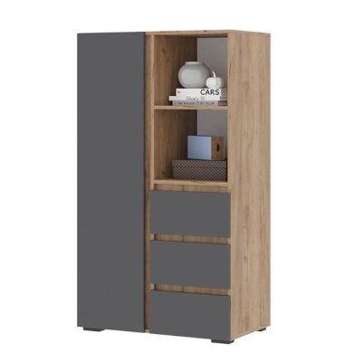 Хелен/Люмо ШК 03 Шкаф СТЕНД/ТВД (фасад СЕРЫЙ ГРАФИТ 0162/корпус ДУБ КРАФТ ЗОЛОТО)