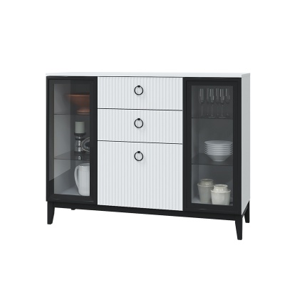 Гостиная Шарлиз Комод с 2 стеклянными дверцами МЛЕК (Белое сияние (1252*976*451))