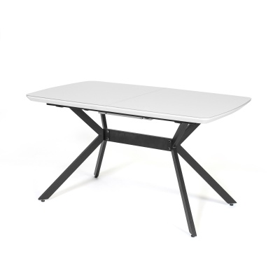 Стол Олимп Стекло 1400 Ваша Мебель (стекло белое/мдф белый/каркас основание X МУАР чёрный (1400(1800)х850))
