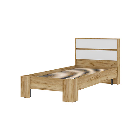 Хелен/Люмо КР 01 Кровать 0.9х2.0 СТЕНД/ТВД (фасад БЕЛЫЙ/корпус ДУБ КРАФТ ЗОЛОТО)