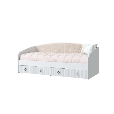 Спальный гарнитур Шарлиз Кровать-софа с ящиками МЛЕК (Белое сияние/Белый снег софт/бренди лайт 03)