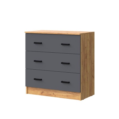 Бася Комод 3 ящика МИФ (Графит/Дуб крафт золото)