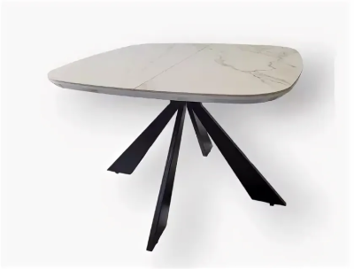 Стол Лоренцо Керамика 1100 Ваша Мебель (Керамика ДГ-4 мрамор серый, мдф+пленка черная, каркас муар черный+основание Лоренцо (1100(1420)х1100))