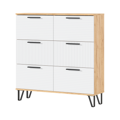 Прихожая Флэш Обувница (1000) МИФ (Браш Вайт, Дуб Крафт золото)