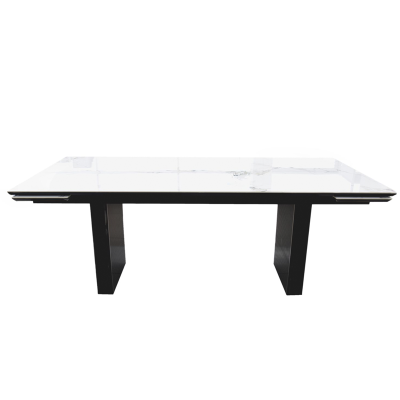 Стол Джорджио Керамика 1800 Ваша Мебель (Керамика 01B мрамор белый, МДФ+пленка белая, каркас муар белый (полка 300;1800(2400)х900))