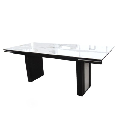 Стол Джорджио Керамика 2000 Ваша Мебель (Керамика 17 B Italian Fish мрамор белый, МДФ черный, каркас муар черный (полка 300;2000(2600)х900))