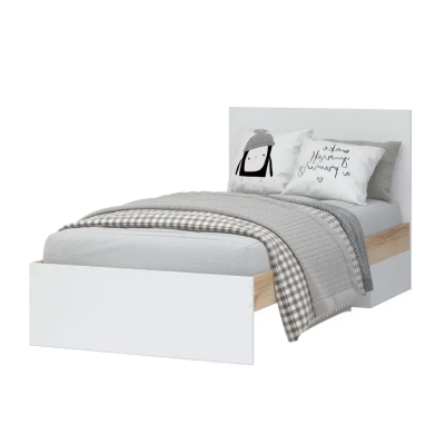 Юкки КР 900 Кровать 0.9х2.0 СТЕНД (фасад БЕЛЫЙ/корпус ДУБ ДЕЛАНО (940*860*2032))