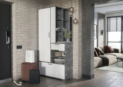 Прихожая Денвер СТЕНД (фасад БЕЛЫЙ/корпус АТЕЛЬЕ СВЕТЛОЕ)