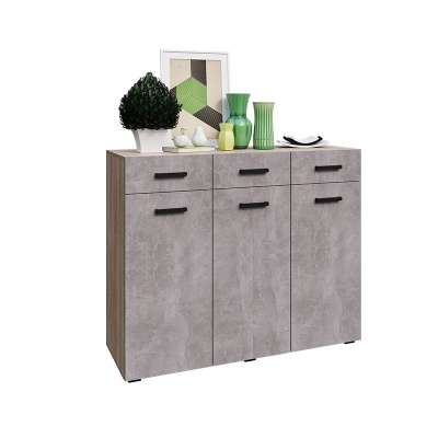 Гостиная Нэнси New Комод (3д+3ящ) (ЛДСП) МИФ (Бетон светлый/Сонома)