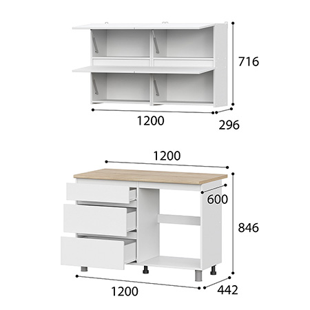 Кухонный гарнитур Токио (1200) (ЛДСП) SV-мебель (Белый текстурный/Дуб сонома (1200*2140*442*Глубина столешницы 600 мм))