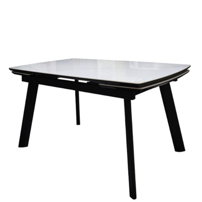 Стол Мадрид Люкс Про Керамика 1600 Ваша Мебель (Керамика 67B Yundora ash Мрамор серый, МДФ черный, каркас черный+Опора №15 муар черный (1600 (2200)х900))