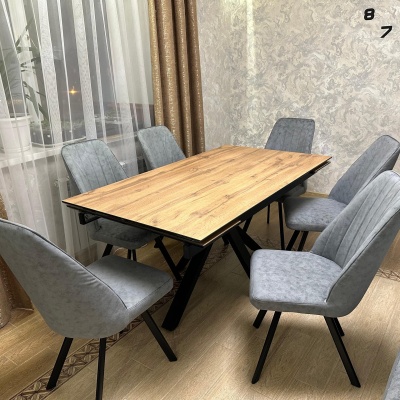 Стол Ривьер Пластик 1600 Ваша Мебель (Пластик компакт 2052 Дуб Вотан, МДФ+пленка черная, каркас муар черный (1600 (2200)х900))