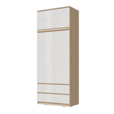 Челси Шкаф 2-х ств (2УПК) с антресоль-тумба универсальная МИФ (Белый глянец холодный, дуб сонома)