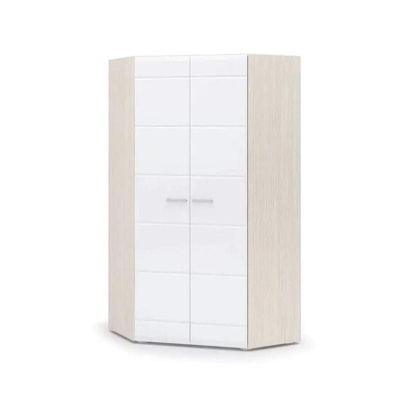 Спальня Симба Шкаф угловой 2-х ств. СТЕНД (фасад МДФ БЕЛЫЙ ГЛЯНЕЦ/корпус БЕЛФОРТ (1,14х2,0х1,14))