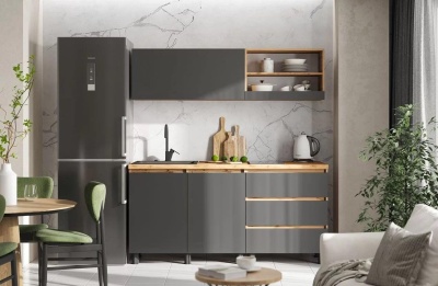 Кухня Хелен/Люмо 1,7 СТЕНД/ТВД (фасад СЕРЫЙ ГРАФИТ 0162/корпус ДУБ КРАФТ ЗОЛОТО)