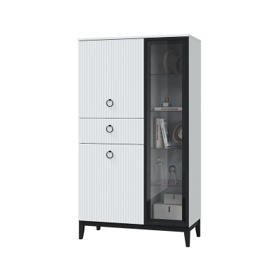 Гостиная Шарлиз Шкаф-витрина с 1 стеклянной дверью и ящиком  900 МЛЕК (Белое сияние (902*1600*451))