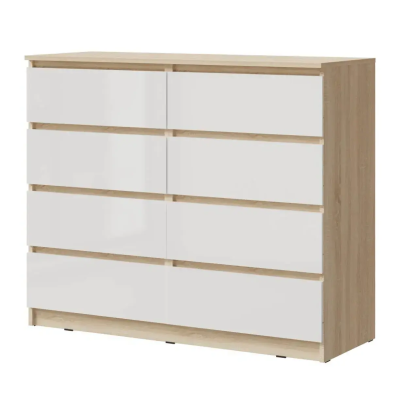 Челси Комод 8 ящиков МИФ (Белый глянец холодный, дуб сонома)