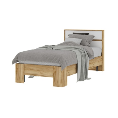 Хелен/Люмо КР 01 Кровать 0.9х2.0 СТЕНД/ТВД (фасад БЕЛЫЙ/корпус ДУБ КРАФТ ЗОЛОТО)