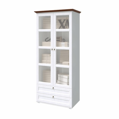 Гостиная Валенсия Шкаф 2-х ств. бельевой со стеклом МИФ (Белый, Белый)