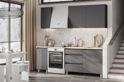 Кухонный гарнитур Денвер (1600) (ЛДСП) SV-мебель (Графит серый/Дуб Сонома)