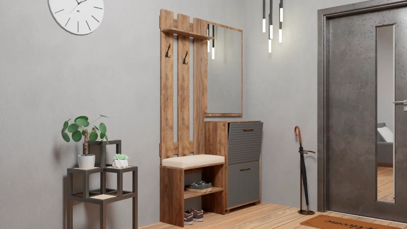 Копенгаген Обувница 2 ящика (12 СТУЛЬЕВ) (Корпус: ЛДСП Дуб Самдал, Фасад: МДФ Серый графит)