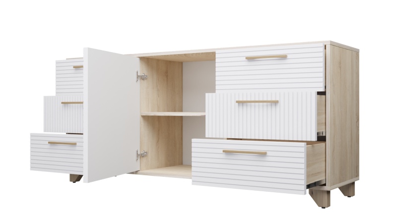 Копенгаген Комод (12 СТУЛЬЕВ) (Корпус: ЛДСП Дуб Сонома, Фасад: МДФ Белый мат)