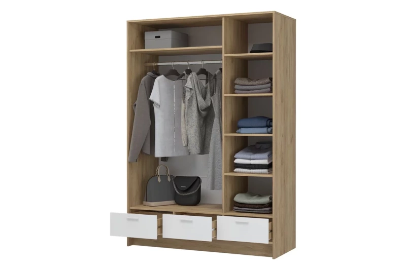 Ирис ШК-03 Шкаф 3-х ств с зеркалом СТЕНД (Фасад БЕЛЫЙ/Корпус ДУБ КРАФТ ЗОЛОТО (1385х2000х550))