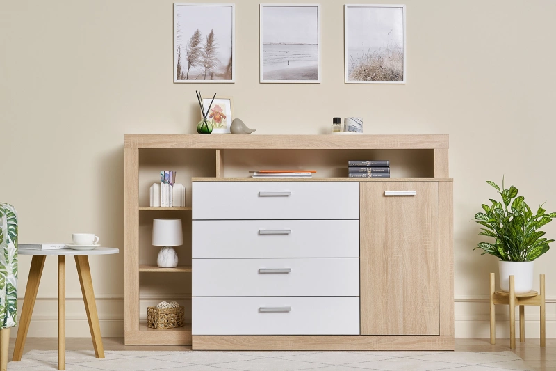 Ангара Комод МИФ (Белый глянец холодный, Сонома)