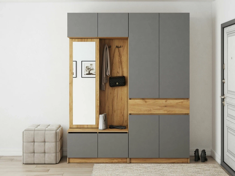 Авиньон Шкаф двухстворчатый с ящиком SV-мебель (Дуб крафт золотой/ Графит серый (900*2216*506))