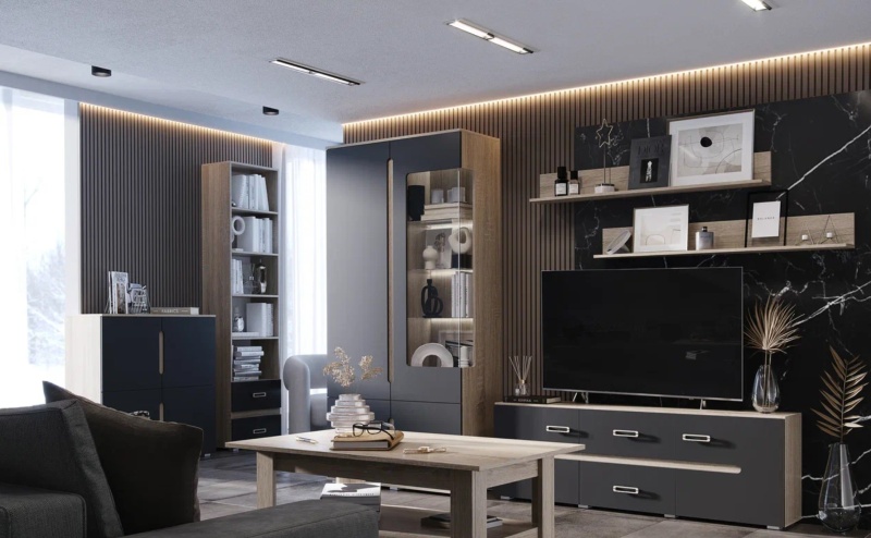 Гостиная Ким Тумба ТВ МИФ (Бетон графит, сонома)