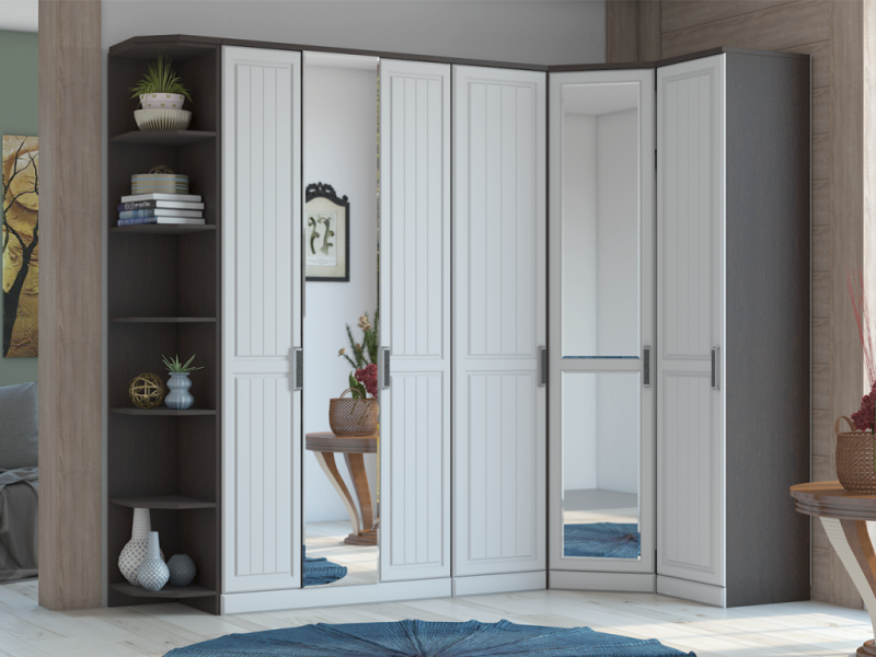 НКМ Венеция-1 МДФ Секция №5 шкаф угловой с зеркалом РОСТОК (Дуб сонома/Белое дерево)