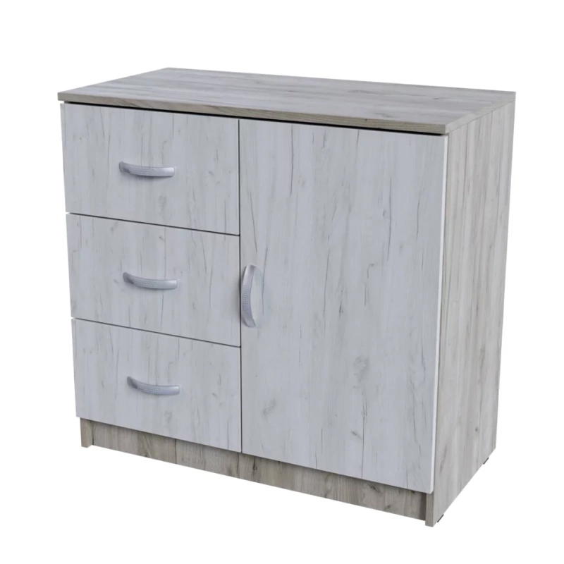 Басса (Бася) КМ 553М Комод 3-Я и 1 створка СТЕНД (фасад ДУБ КРАФТ БЕЛЫЙ/корпус ДУБ КРАФТ СЕРЫЙ (0,8х0,766х0,41))