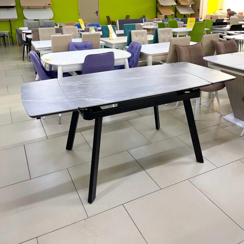 Стол Мадрид Люкс Про Керамика 1600 Ваша Мебель (Керамика 28B Icloud ash пепельный, МДФ+пленка черная, каркас черный+Опора №17 муар черный (1600 (2200)х900))