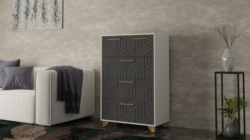 Амстердам Комод (12 СТУЛЬЕВ) (Корпус: ЛДСП Белый, МДФ Серый графит)