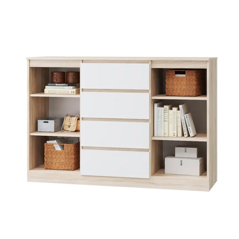 Спальный гарнитур Лори Комод с 2 дверцами и 4ящика МЛЕК (Дуб Сонома св/Белый (1452*990*450) СНЯТ)