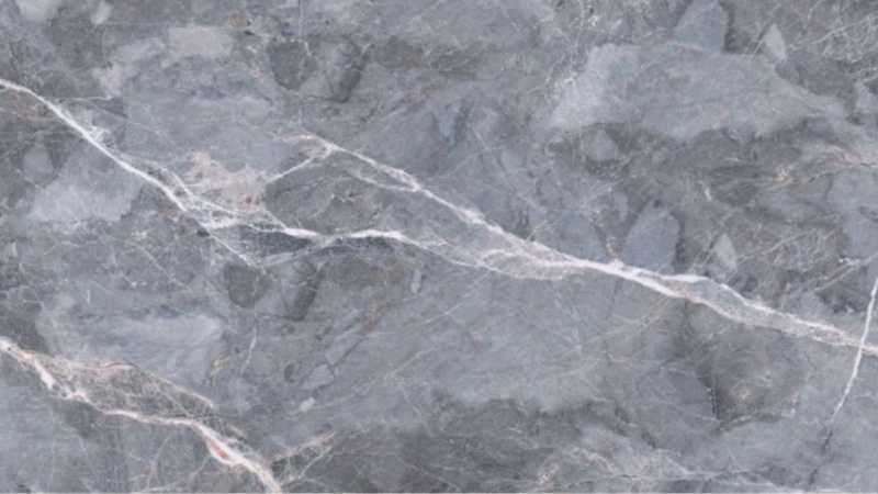 Стол Джорджио Керамика 1800 Ваша Мебель (Керамика ДГ-4 Мрамор серый, МДФ+пленка черная, каркас муар черный (полка 300;1800(2400)х900))