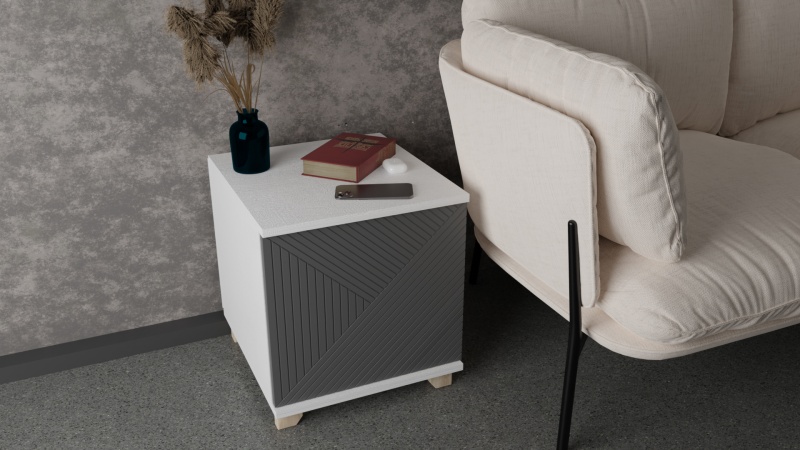 Копенгаген Тумба прикроватная со створкой (12 СТУЛЬЕВ) (Корпус: ЛДСП Белый, Фасад: МДФ Серый графит)