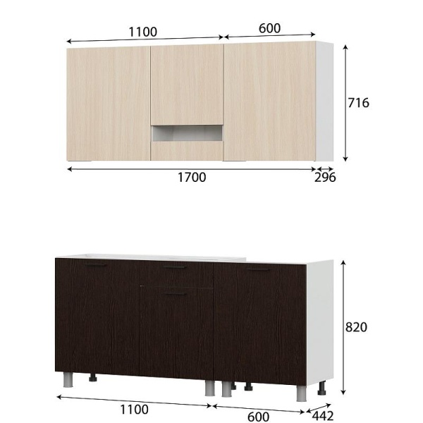 Кухонный гарнитур "Розалия" (со столешницей) SV-мебель (Белый / Дуб Млечный / Дуб Венге / Антарес СНЯТ)