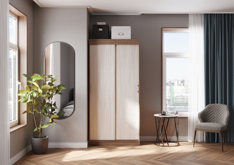 Евро Шкаф-купе СТЕНД (ШИМО СВЕТЛЫЙ/ШИМО ТЕМНЫЙ (1,0х2,1х0,416))