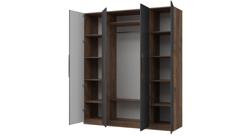 Копенгаген Шкаф 4-х ств. (12 СТУЛЬЕВ) (Корпус: ЛДСП Дуб Самдал, Фасад: МДФ Серый графит)