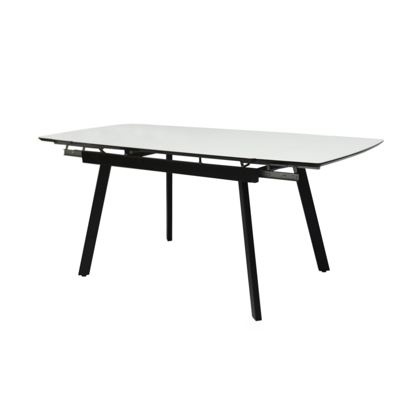 Стол Мадрид Люкс Про Керамика 1400 Ваша мебель (Керамика 920 B Бежевый опал, МДФ+пленка черная, каркас черный+Опора №16 муар черный (1400(2000)х850) )