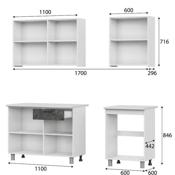 Кухонный гарнитур "Розалия" (без столешницы) SV-мебель (Цемент светлый / Цемент тёмный)