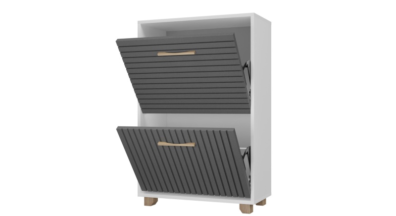 Копенгаген Обувница 2 ящика (12 СТУЛЬЕВ) (Корпус: ЛДСП Белый, МДФ Серый графит)