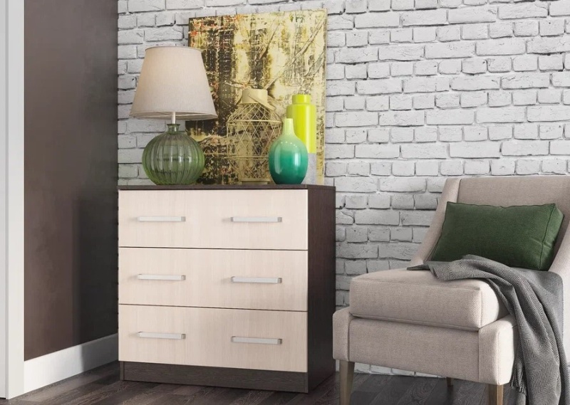 Бася Комод 3 ящика МИФ (дуб беленый/венге)